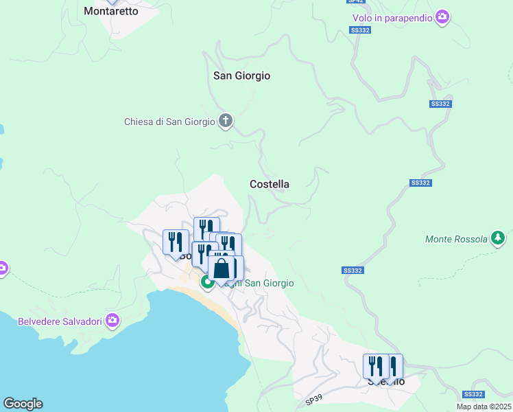 map of restaurants, bars, coffee shops, grocery stores, and more near 13 Via Nuova San Giorgio in Costella