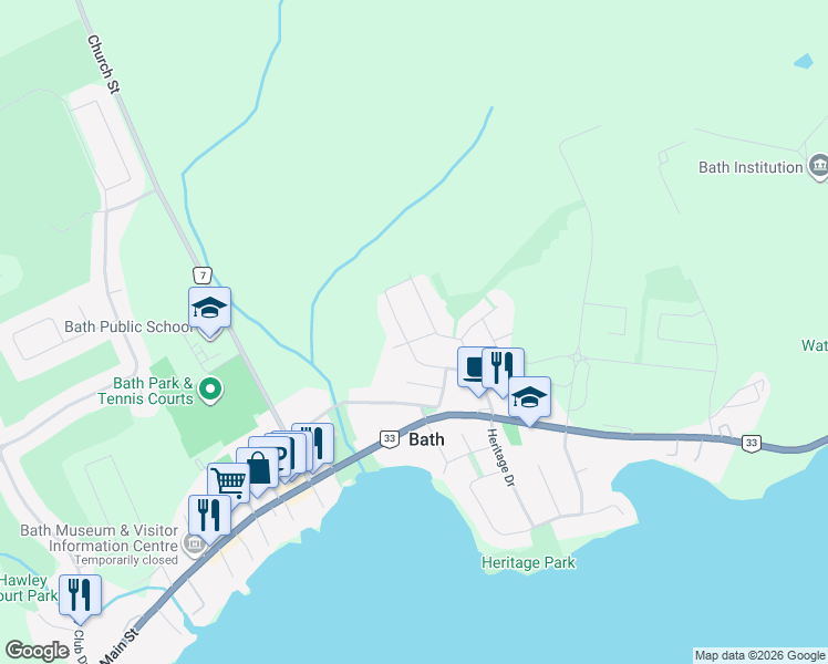 map of restaurants, bars, coffee shops, grocery stores, and more near 244 Lakeview Road in Bath