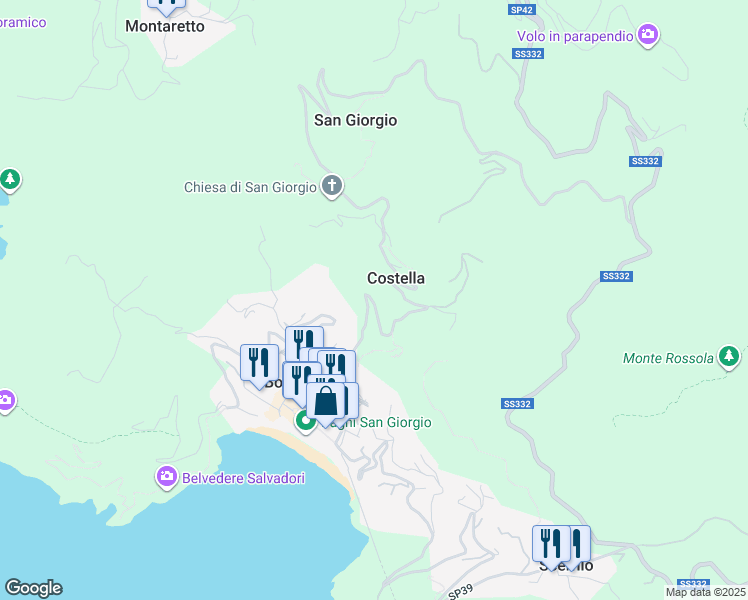 map of restaurants, bars, coffee shops, grocery stores, and more near 13 Via Nuova San Giorgio in Costella
