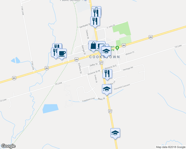 map of restaurants, bars, coffee shops, grocery stores, and more near 7 Victoria Street West in Innisfil