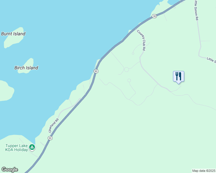 map of restaurants, bars, coffee shops, grocery stores, and more near 827 Country Club Road in Tupper Lake