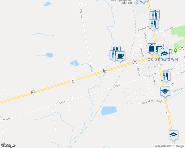 map of restaurants, bars, coffee shops, grocery stores, and more near 5103 11th Line in Innisfil