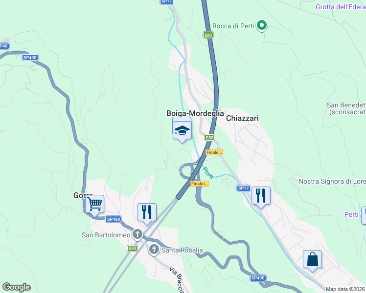 map of restaurants, bars, coffee shops, grocery stores, and more near Viadotto Porra in Provincia di Savona