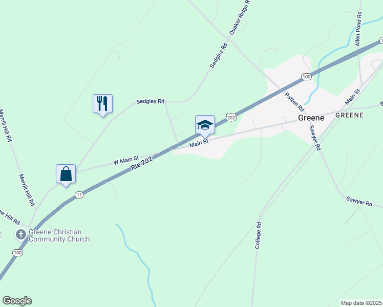 map of restaurants, bars, coffee shops, grocery stores, and more near 15 Main Street in Greene