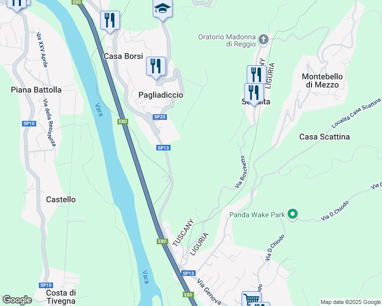 map of restaurants, bars, coffee shops, grocery stores, and more near in Province of Massa and Carrara