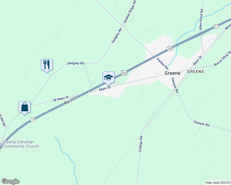 map of restaurants, bars, coffee shops, grocery stores, and more near 41 Main Street in Greene