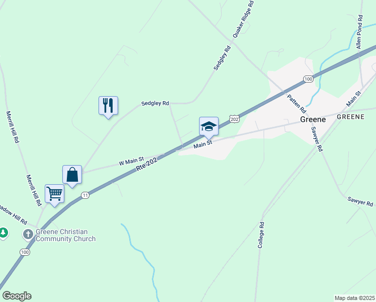 map of restaurants, bars, coffee shops, grocery stores, and more near 15 Main Street in Greene