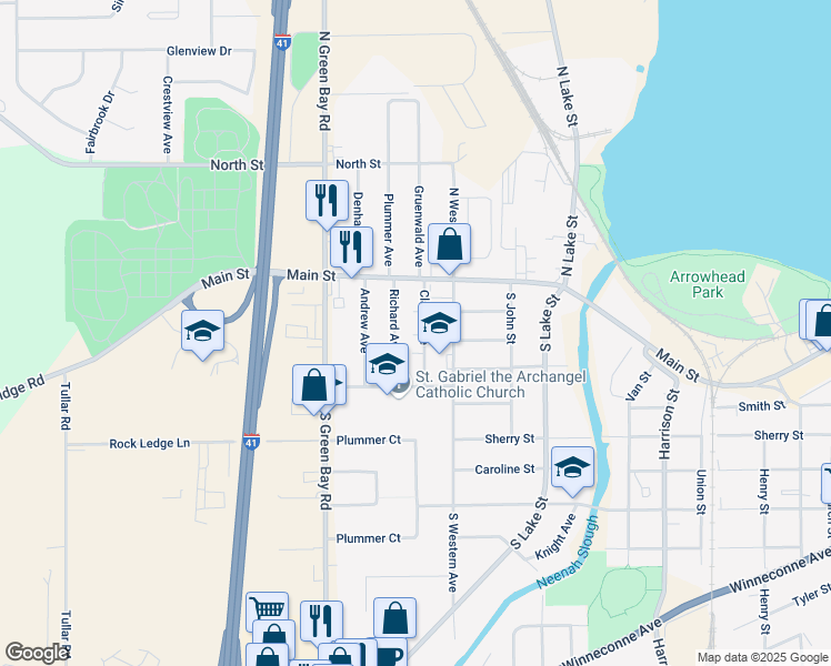 map of restaurants, bars, coffee shops, grocery stores, and more near 120 Richard Avenue in Neenah