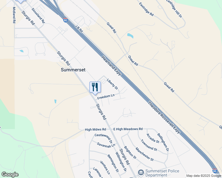 map of restaurants, bars, coffee shops, grocery stores, and more near 11100 Liberty Street in Summerset