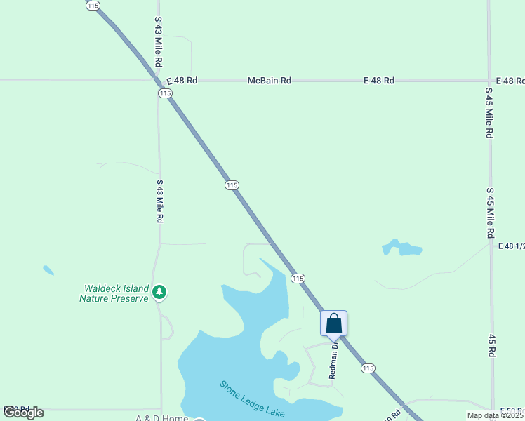 map of restaurants, bars, coffee shops, grocery stores, and more near 10331 Michigan 115 in Cadillac