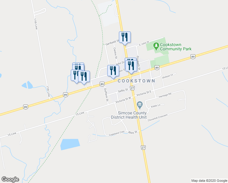map of restaurants, bars, coffee shops, grocery stores, and more near 14 Selby Street in Innisfil