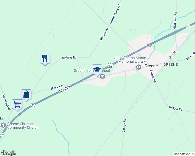 map of restaurants, bars, coffee shops, grocery stores, and more near 41 Main Street in Greene