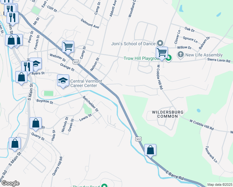 map of restaurants, bars, coffee shops, grocery stores, and more near 342 Washington Street in Barre