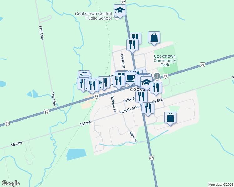 map of restaurants, bars, coffee shops, grocery stores, and more near 14 Selby Street in Innisfil