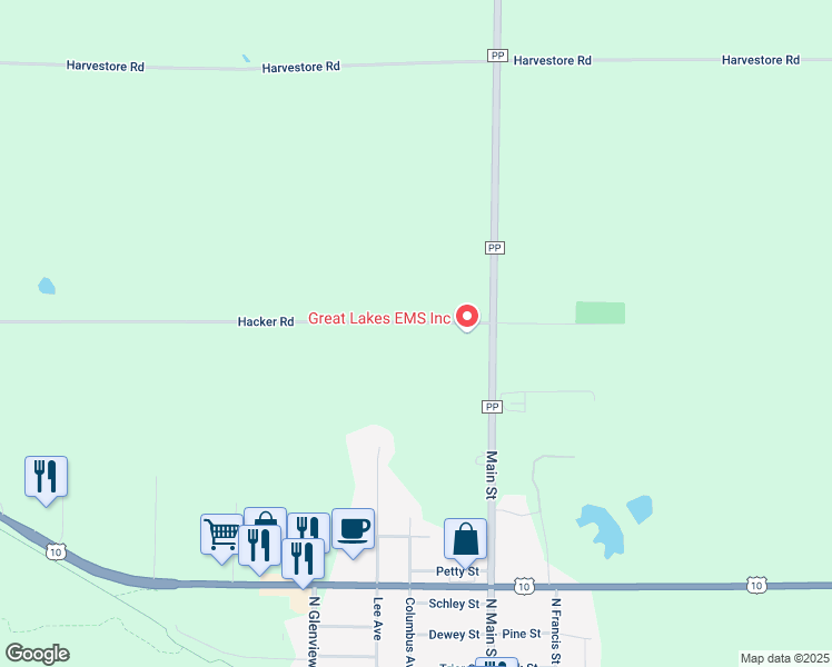 map of restaurants, bars, coffee shops, grocery stores, and more near W534 Hacker Road in Brillion
