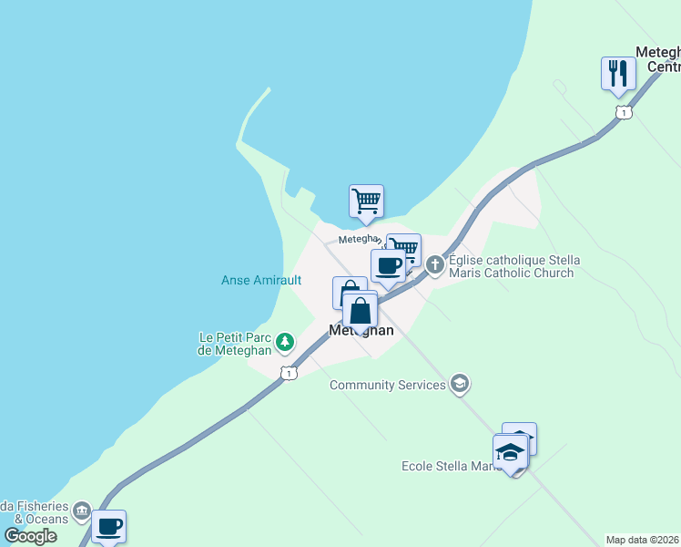 map of restaurants, bars, coffee shops, grocery stores, and more near 90 Peter Dugas Road in Mavillette