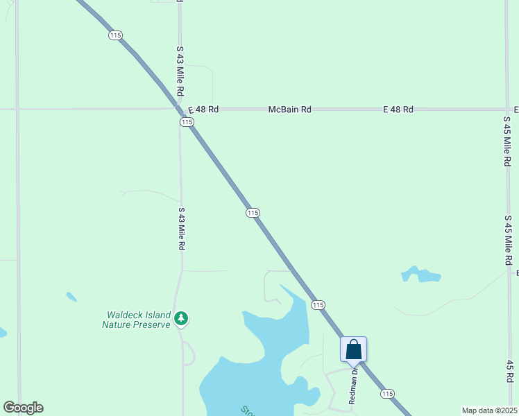 map of restaurants, bars, coffee shops, grocery stores, and more near 10331-10335 Highway 115 in Cadillac