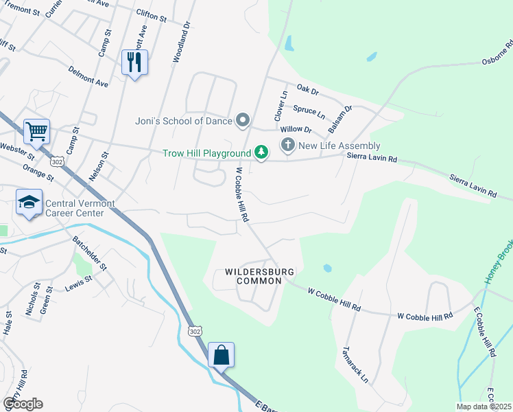 map of restaurants, bars, coffee shops, grocery stores, and more near 7 Meadowcrest Lane in Barre