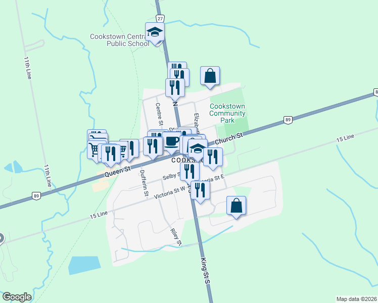 map of restaurants, bars, coffee shops, grocery stores, and more near 3 Church Street in Innisfil