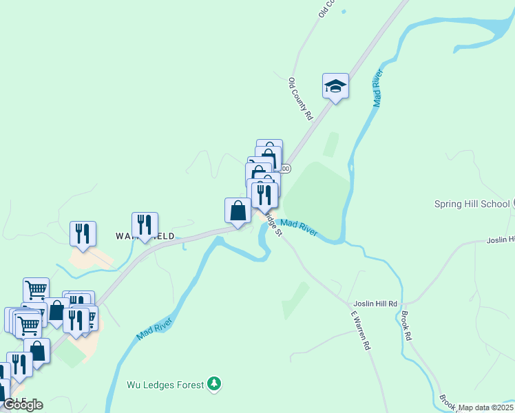 map of restaurants, bars, coffee shops, grocery stores, and more near 4412 Main Street in Waitsfield