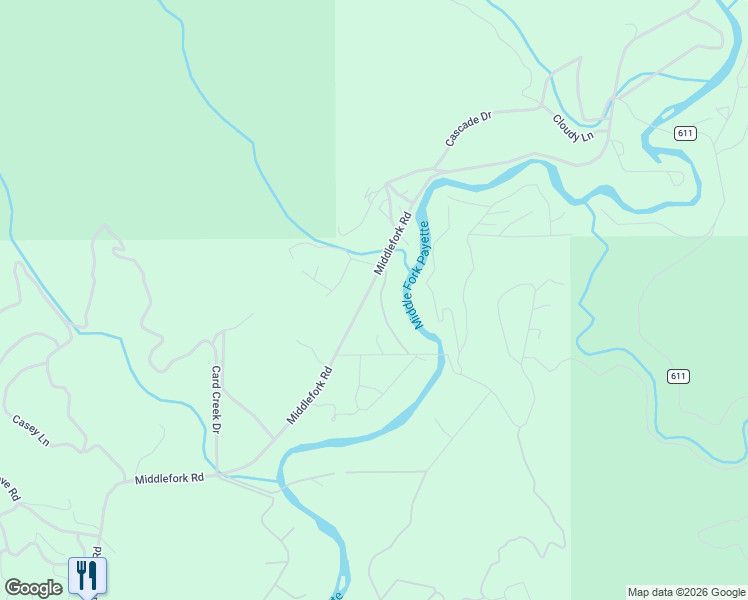 map of restaurants, bars, coffee shops, grocery stores, and more near 749 Middlefork Road in Garden Valley