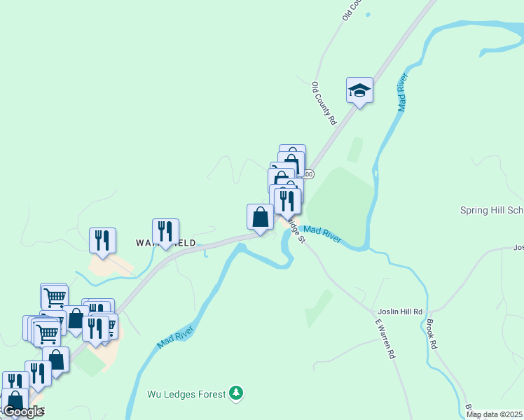 map of restaurants, bars, coffee shops, grocery stores, and more near in Waitsfield