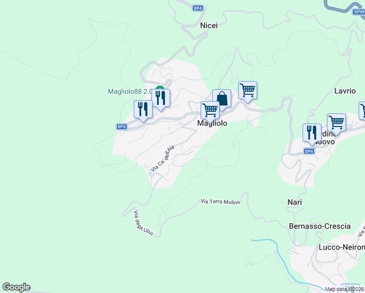 map of restaurants, bars, coffee shops, grocery stores, and more near 24 Via Lanfranchi in Magliolo