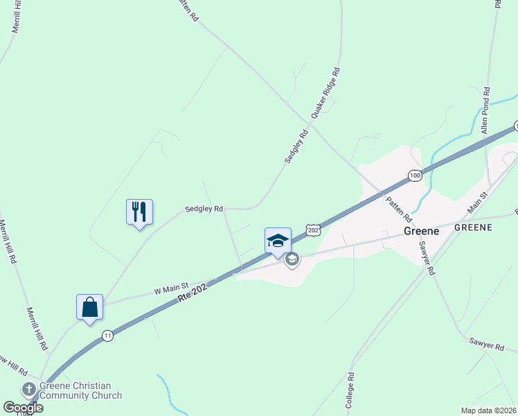 map of restaurants, bars, coffee shops, grocery stores, and more near 146 Sedgley Road in Greene