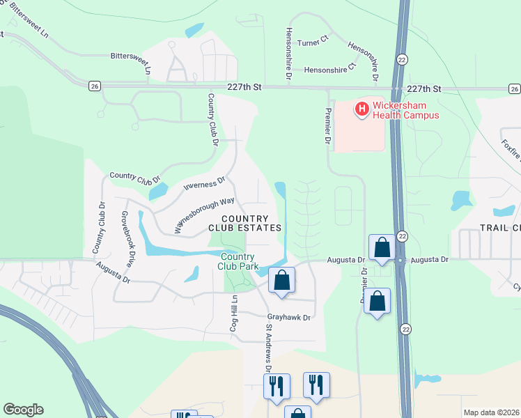 map of restaurants, bars, coffee shops, grocery stores, and more near 100 Bay Hill Court in Mankato