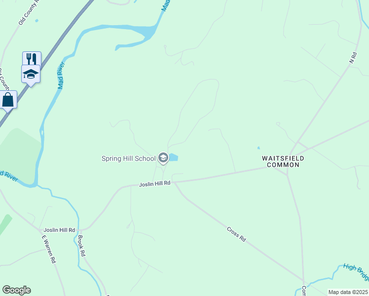 map of restaurants, bars, coffee shops, grocery stores, and more near 243 Spring Hill Road in Waitsfield