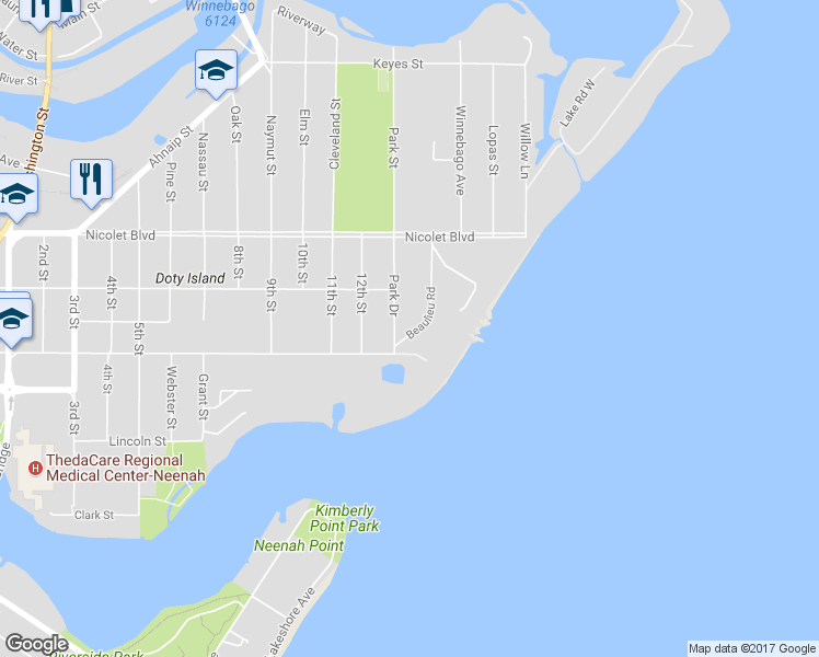 map of restaurants, bars, coffee shops, grocery stores, and more near 442 Beaulieu Road in Neenah