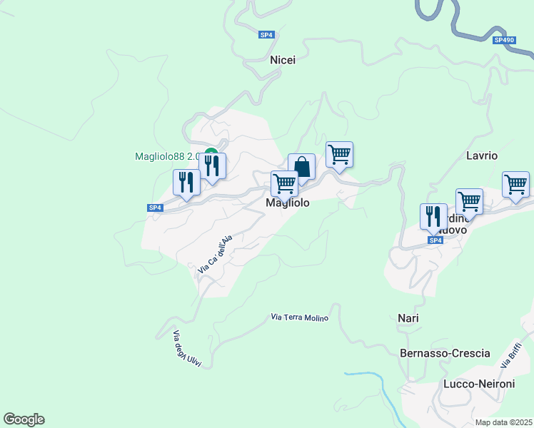 map of restaurants, bars, coffee shops, grocery stores, and more near 10 Via Barilari in Magliolo