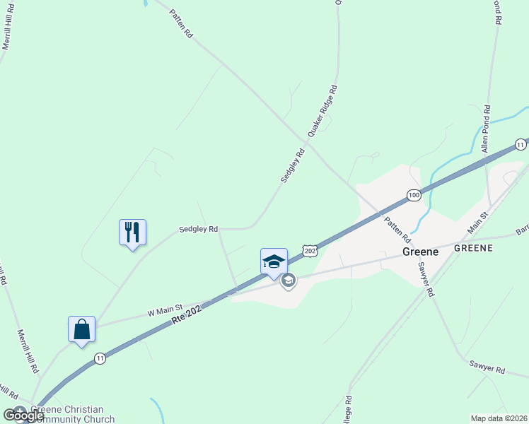 map of restaurants, bars, coffee shops, grocery stores, and more near 146 Sedgley Road in Greene