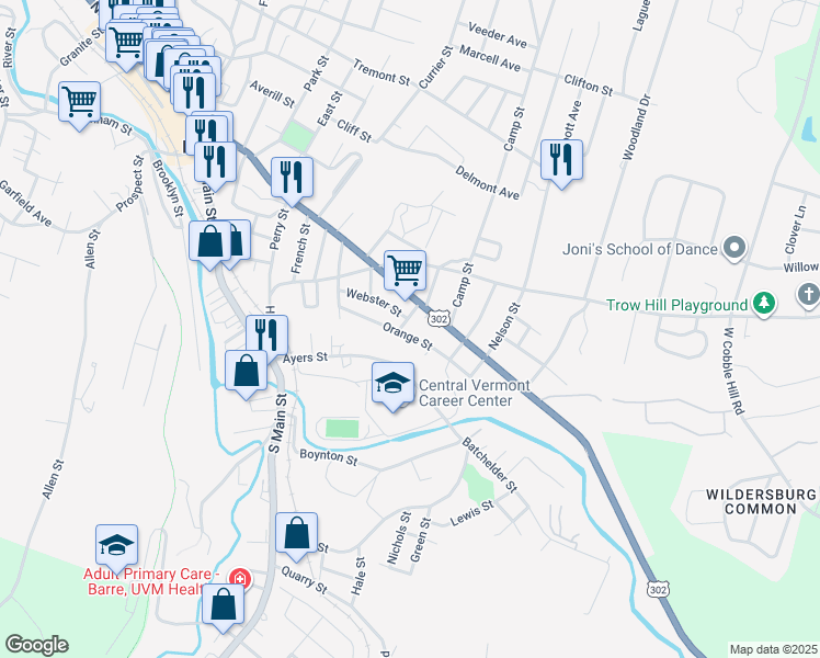 map of restaurants, bars, coffee shops, grocery stores, and more near 20 Freedom Way in Barre