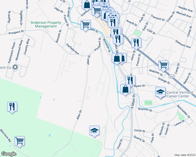 map of restaurants, bars, coffee shops, grocery stores, and more near 171 Fairview Street in Barre