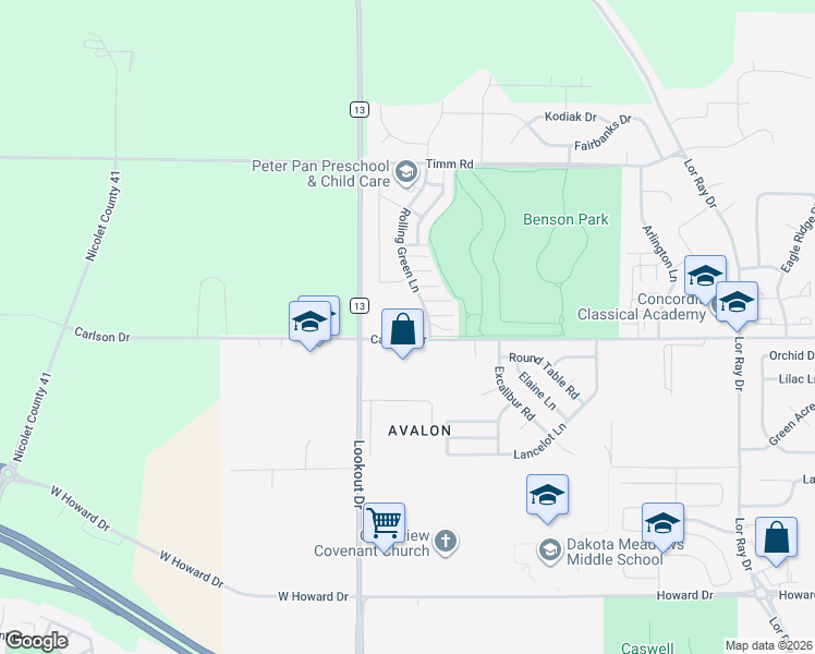 map of restaurants, bars, coffee shops, grocery stores, and more near 2099 Carlson Drive in North Mankato