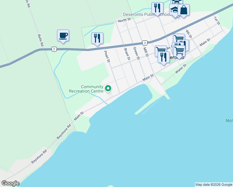 map of restaurants, bars, coffee shops, grocery stores, and more near 149 Main Street in Deseronto