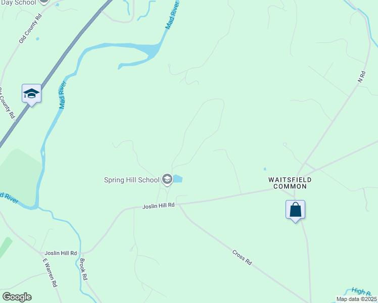 map of restaurants, bars, coffee shops, grocery stores, and more near 243 Spring Hill Road in Waitsfield