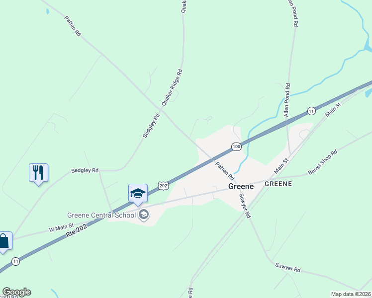 map of restaurants, bars, coffee shops, grocery stores, and more near 58 Patten Road in Greene