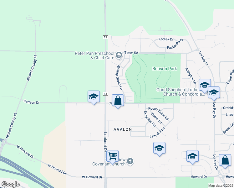 map of restaurants, bars, coffee shops, grocery stores, and more near 2115 Rolling Green Lane in North Mankato