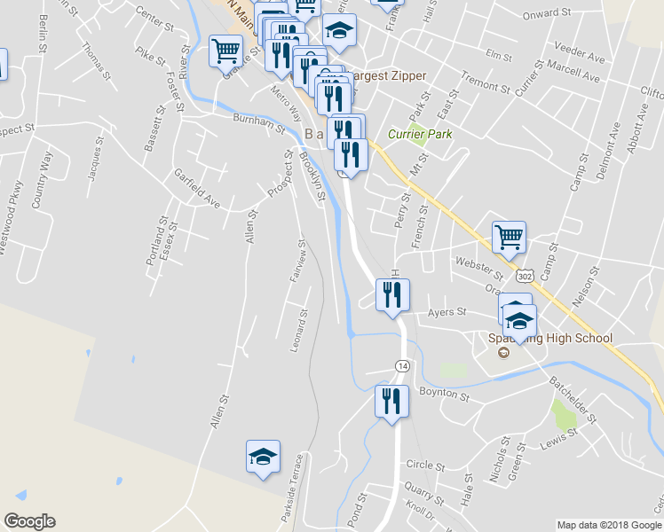 map of restaurants, bars, coffee shops, grocery stores, and more near 85 Brooklyn Street in Barre