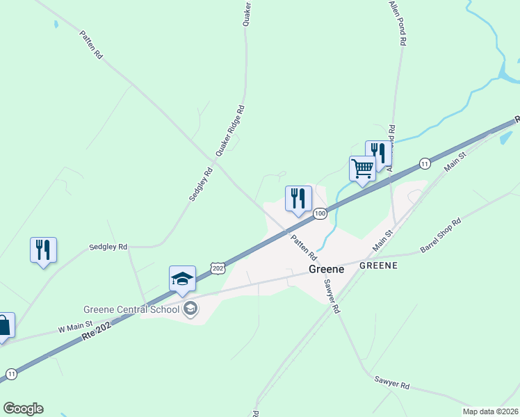 map of restaurants, bars, coffee shops, grocery stores, and more near 58 Patten Road in Greene