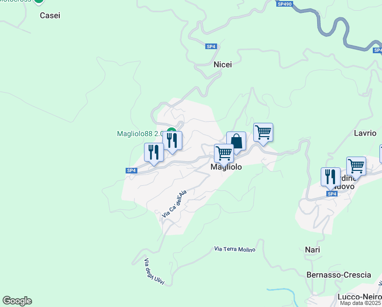 map of restaurants, bars, coffee shops, grocery stores, and more near 108 Via Niccolò Paganini in Provincia di Savona