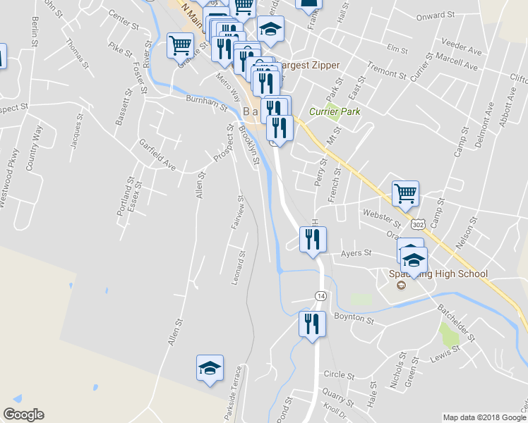 map of restaurants, bars, coffee shops, grocery stores, and more near 81 Brooklyn Street in Barre