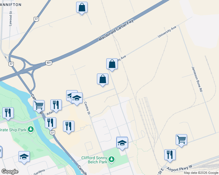 map of restaurants, bars, coffee shops, grocery stores, and more near 270 Adam Street in Belleville