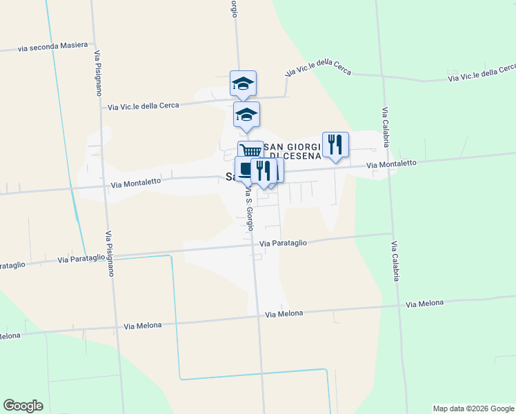 map of restaurants, bars, coffee shops, grocery stores, and more near 75 Via Campana in Forlì-Cesena