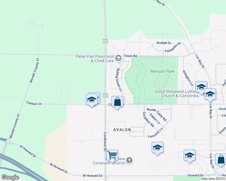 map of restaurants, bars, coffee shops, grocery stores, and more near 2115 Rolling Green Lane in North Mankato