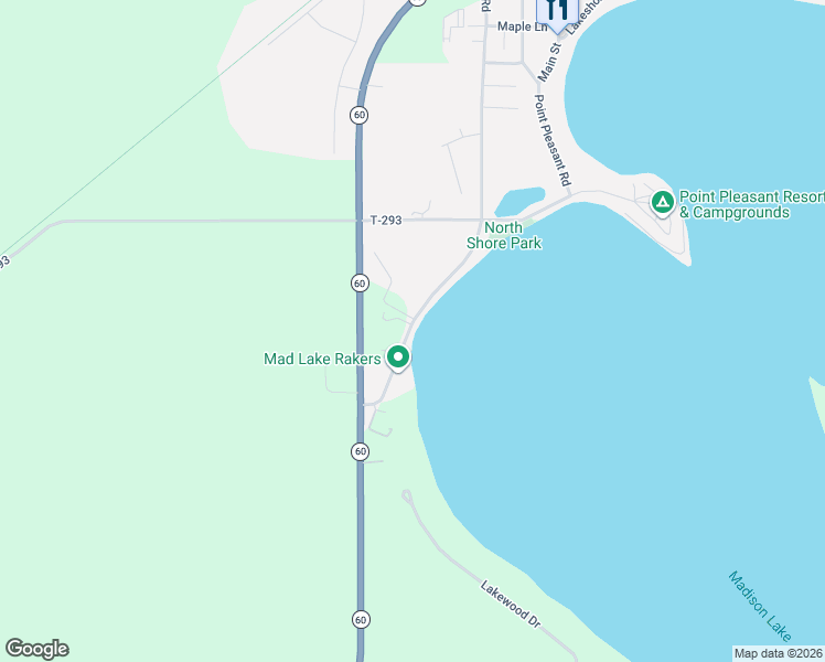 map of restaurants, bars, coffee shops, grocery stores, and more near 1101 Park Road in Madison Lake