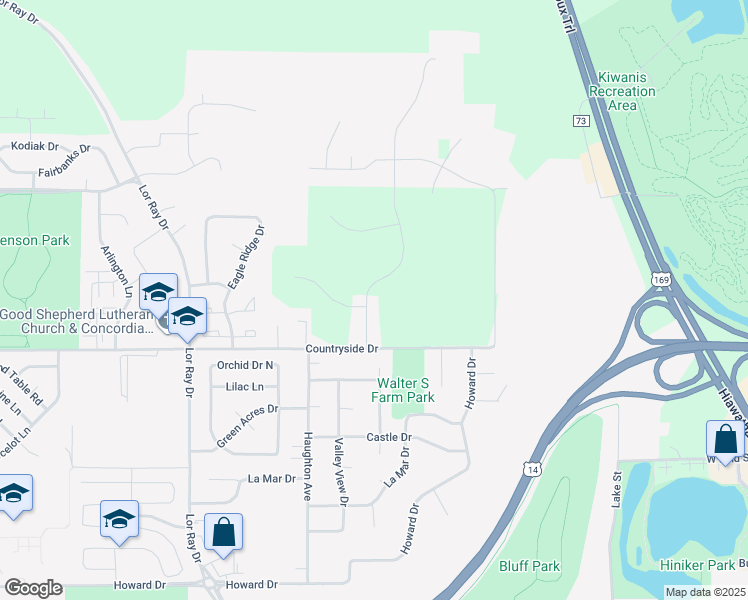 map of restaurants, bars, coffee shops, grocery stores, and more near 1665 Countryside Drive in North Mankato