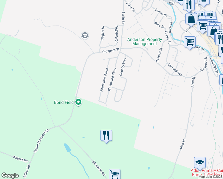 map of restaurants, bars, coffee shops, grocery stores, and more near 56 Westwood Pkwy in Barre